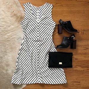 Sleeveless Black and White Striped A Line Dress